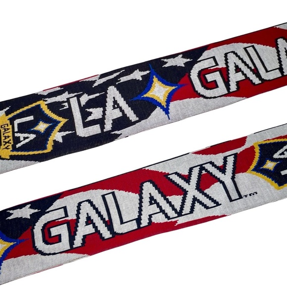 RARE LA Galaxy Crest Scarf Fringe Los Angeles Soccer Team Winter Knit Red Blue - Picture 5 of 14